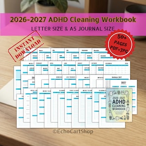 2026-2027 ADHD Home Cleaning Workbook | Home Management Binder | Home Cleaning Planner | Letter Size, A5