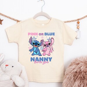 Disney Gender Reveal Party Shirt, Pink or Blue Tee, Team Stitch & Team Angel Shirt, Disneyland Baby Shower Matching Shirt image 3