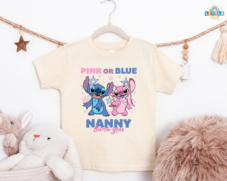 Disney Gender Reveal Party Shirt, Pink or Blue Tee, Team Stitch & Team Angel Shirt, Disneyland Baby Shower Matching Shirt image 3