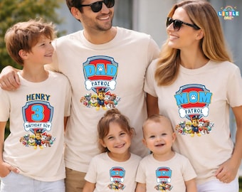 Custom Family Paw Patrol Shirt, Personalized Patrol Birthday Tee, Mom Patrol Shirt, Dad Patrol Shirt, Family Matching Birthday Shirts