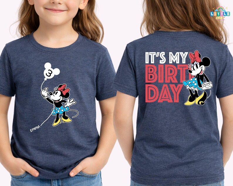 Custom Kid Toddler Name Age Mickey & Friends With Balloon Shirt, Personalized Mickey Mouse Birthday Present Gift, Disneyland Family Trip Tee Bild 2