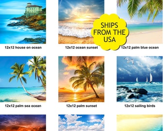 Diamond Painting Kits Beach Landscape 12x12 5D Diamond Art Kits for Adults Full Round Drill Kit Crafts Ocean Palm Tree Sunset Dail Boats DIY