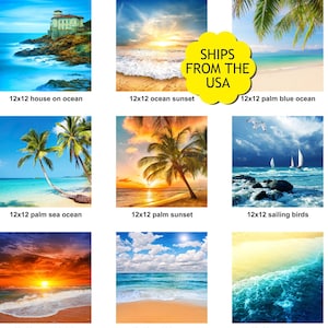 Diamond Painting Kits Beach Landscape 12x12 5D Diamond Art Kits for Adults Full Round Drill Kit Crafts Ocean Palm Tree Sunset Dail Boats DIY image 2