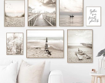 Wooden Bridge Dunes Sea Pastel Minimalist Modern Boho Wall Art Poster Beach Sand Canvas Print Posters Wall Pictures For Living Room Decor