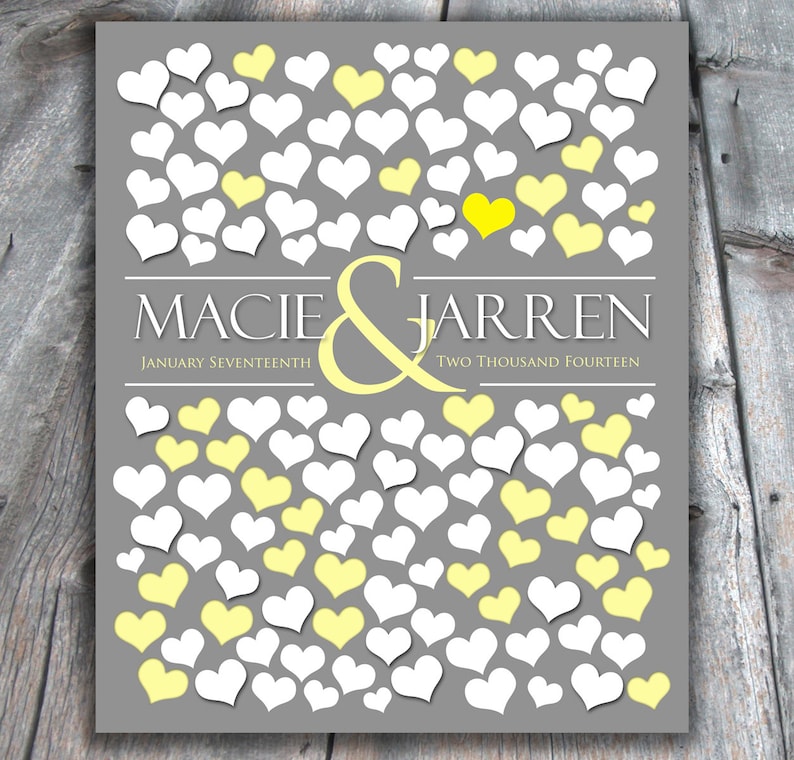 Engagement or Bridal Gift PERSONALIZED WEDDING GIFT Poster Anniversary Gift Custom Wedding Guestbook Poster Grey Wedding Color _03 image 1