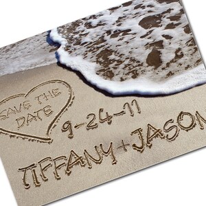 Nomi personalizzati e data Save The Date Cards, Save-the-Date Beach Destination Wedding Carte fotografiche - Invito a nozze casual BEACH SHORELINE