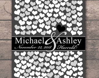 Large 205 Guest 20x30 Black and White Wedding Colors | Bridal Shower Gift Heart Guestbook | Dark Purple New Modern Guest Book Alternative_05