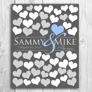 BRIDAL GIFT POSTER | Grey, Gray Blue, Silver | Interactive Art Print | 50 Guest Sign In 16x20 | Unique Wedding Guest Book_01