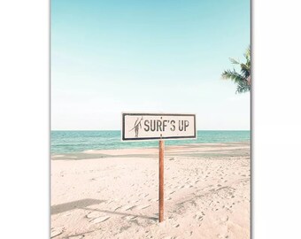 Modern Blue Seaside Scenery Art Canvas Painting Nature Beach Wall Decor Large Ocean Prints Surfing Surfers Waves Ocean Wall Hanging Photo