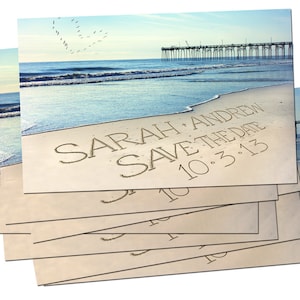 Mariage Photo cartes Save-the-Date plage Destination personnalisée prénoms et Date enregistrer la Date - Casual mariage Invite pélicans en ciel