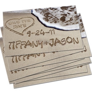 Personalizzato nomi e Data Save The Date carte, carte di Save-the-Date Beach Destination Wedding Photo - Casual litorale della spiaggia di invito matrimonio