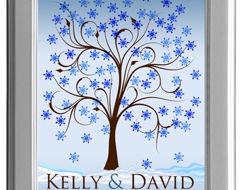 WEDDING TREE winter guest book, fingerprint tree winter guest book, fingerprint guest tree, Thumbprint guestbook, 16x20 num.119