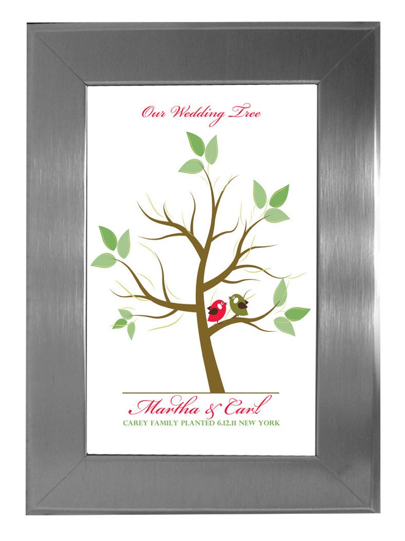 THUMBPRINT TREE, wedding tree guest book, fingerprint guest tree, fingerprint tree guest book, guest book Love Birds, 20x24 num. 101 image 2