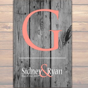 MONOGRAM BRIDAL GIFT | Personalized Engagement Gift | Wood Rustic Chic | Initial Couples Poster | Bridal Shower Gift | Monogram Art Print 02