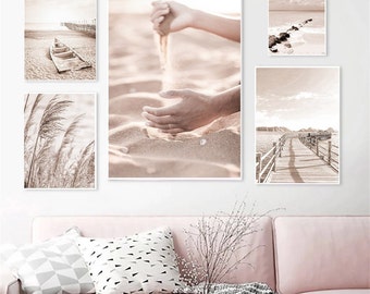 Sandy Beach Dunes Sea Pastel Minimalist Modern Boho Wall Art Poster Beach Sand Canvas Print Posters Wall Pictures For Living Room Decor