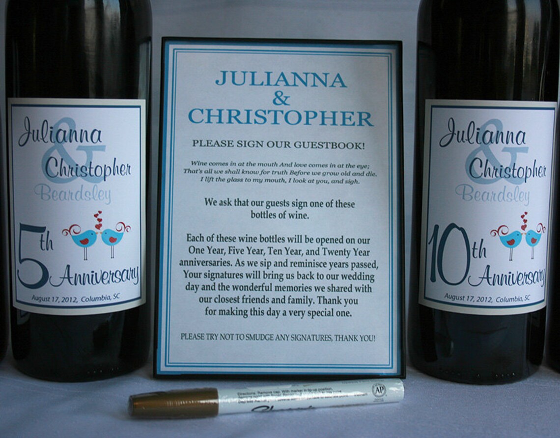 Wine Bottle Wedding Guest Book Kit Gift Boxed Custom Labels Etsy