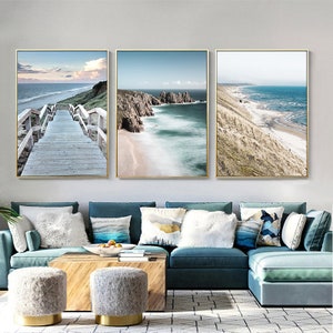 Ocean Sea Beach Bridge Canvas Poster Nordic Nature Seascape Wall Art Print Painting Scandinavian Living Room Decoration Picture Ocean Photo