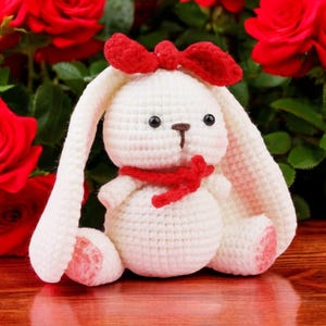Crochet Kit For Beginner Rabbit Easter Bunny Animal | Step-by-Step Video Tutorial | DIY Home Decoration Craft Valentine Gift Idea White Red