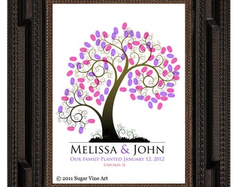 Personalized Wedding Guest Book Tree: Thumbprint Love Birds, 11x17 Poster