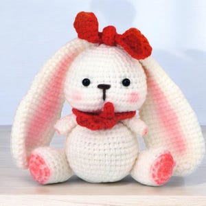 Crochet Kit For Beginner Rabbit Easter Bunny Animal | Step-by-Step Video Tutorial | DIY Home Decoration Craft Valentine Gift Idea White Red