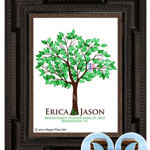 WEDDING TREE guest book, fingerprint tree guest book, fingerprint guest tree, Thumbprint guestbook, Wedding Tree, Love Birds, 16x20 num.104