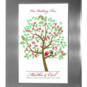 THUMBPRINT TREE, wedding tree guest book, fingerprint guest tree, fingerprint tree guest book, guest book Love Birds, 20x24 num. 101 image 1