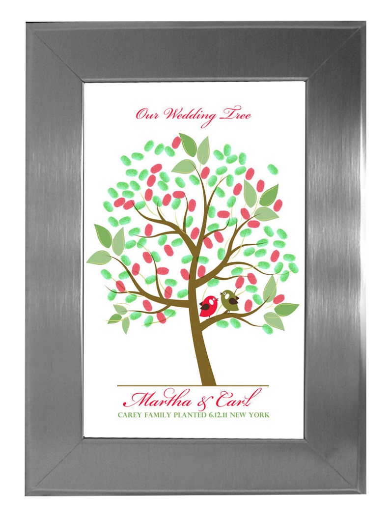 THUMBPRINT TREE, wedding tree guest book, fingerprint guest tree, fingerprint tree guest book, guest book Love Birds, 20x24 num. 101 image 1