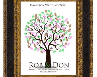 WEDDING TREE guest book, fingerprint tree guest book, fingerprint guest tree, Thumbprint guestbook, Wedding Tree, Love Birds, 16x20 num.111