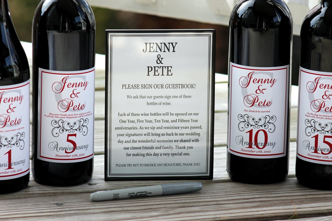 Wine Bottle Guest Book Kit Gift Boxed Custom Labels Wedding Etsy