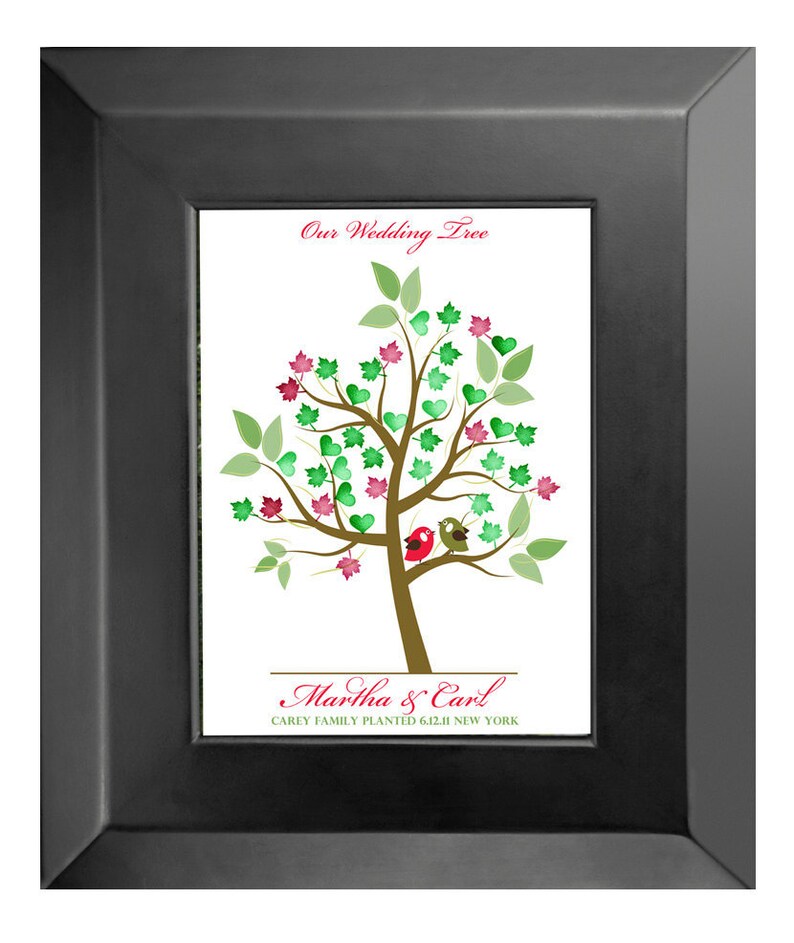 THUMBPRINT TREE, wedding tree guest book, fingerprint guest tree, fingerprint tree guest book, guest book Love Birds, 20x24 num. 101 image 3