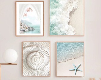 Beach Conch Shell Wall Art Starfish Poster Sea Coconut Picture Prints Moroccan Architecture Amalfi Arch Coast Painting Home Bedroom Decor