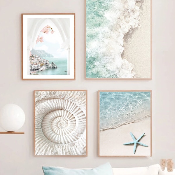 Beach Conch Shell Wall Art Starfish Poster Sea Coconut Picture Prints Moroccan Architecture Amalfi Arch Coast Painting Home Bedroom Decor
