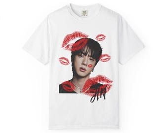 Jin BTS Kisses-shirt met print, Kpop-fanshirt