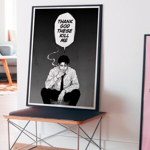 Thank God These Kill Me, Manga Style Poster Edgy Comic Art, Cigarette Print