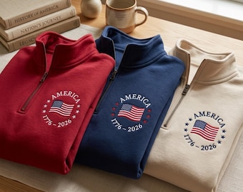 Besticktes Sweatshirt zum 250-jährigen Jubiläum der USA, USA-Flaggen-Stickerei