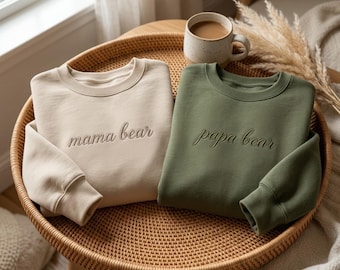 Embroidered Mama Bear Papa Bear Sweatshirts – Matching Couple Apparel