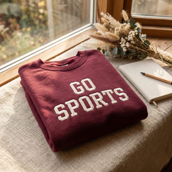 Embroidered Go Sports Sweatshirt, Women’s Feminist Apparel, Body Positivity Shirt