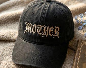 Embroidered Mother Gothic Hat, Old English Style Mom Cap