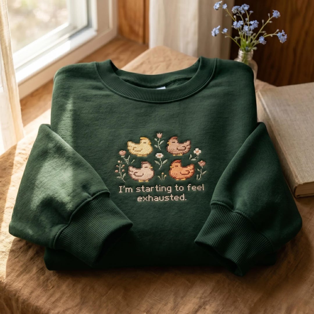 Embroidered Exhausted Chickens Sweatshirt, Pixel Art Gamer Gift - Etsy
