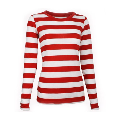 Women S Long Sleeve Red White Striped Shirt Etsy