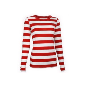 Women's Long Sleeve Red & White Striped Shirt image 1