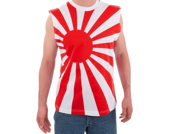 Camiseta sin mangas de bandera japonesa de los años 80 para hombres