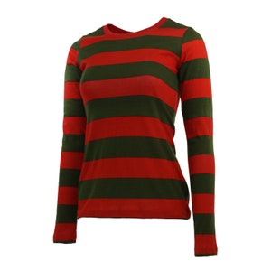 Women's Long Sleeve Nightmare Olive Green & Red Striped Shirt
