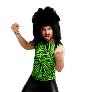 80&#39;s Heavy Metal Rocker Neon Green ZEBRA Print Tank Top Shirt