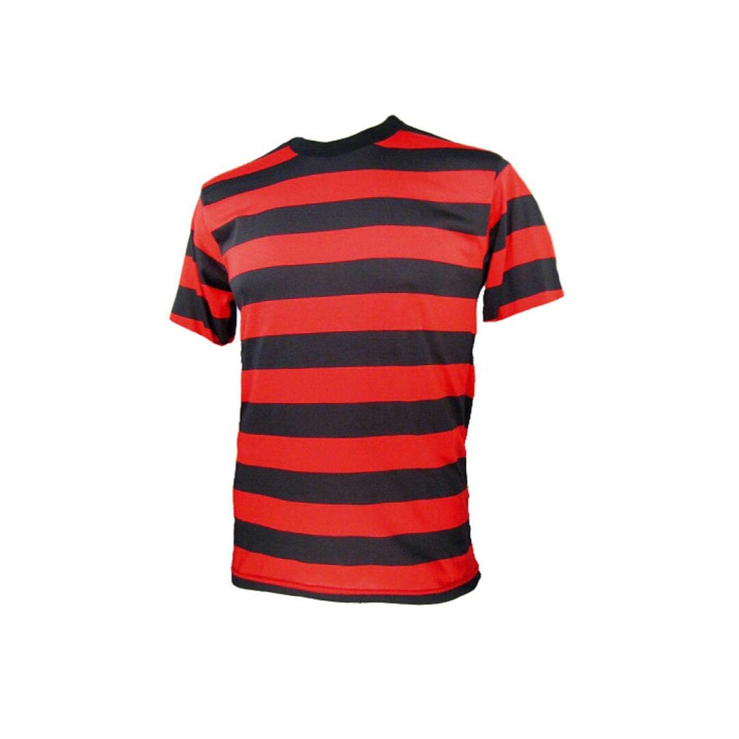 Red Stripe Black Men's Short Sleeve Shirt and Shorts Sets