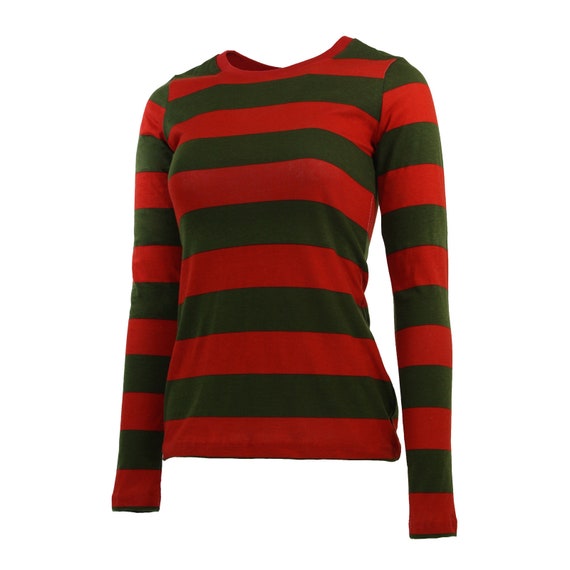 hele barm Skygge Women's Long Sleeve Nightmare Olive Green & Red Striped - Etsy