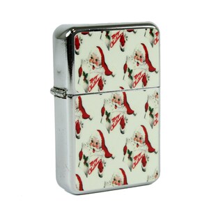 Retro Santa Face Refillable Windproof Flip Top Lighter Merry Christmas Vintage Postcard Image