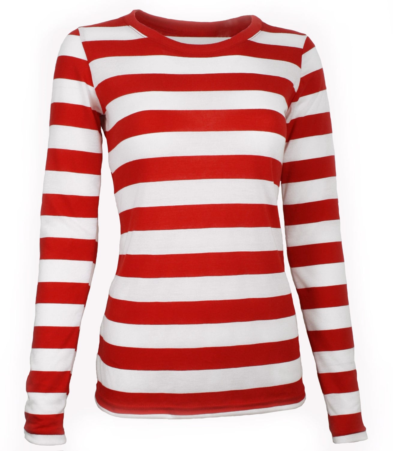 Stripy Red & White T-Shirt Adults Fancy Dress Long Sleeve Top Costume Accessory 
