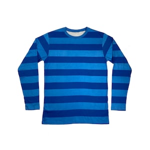 Herren Langarm Blau Hund Blau Gestreiftes Hemd
