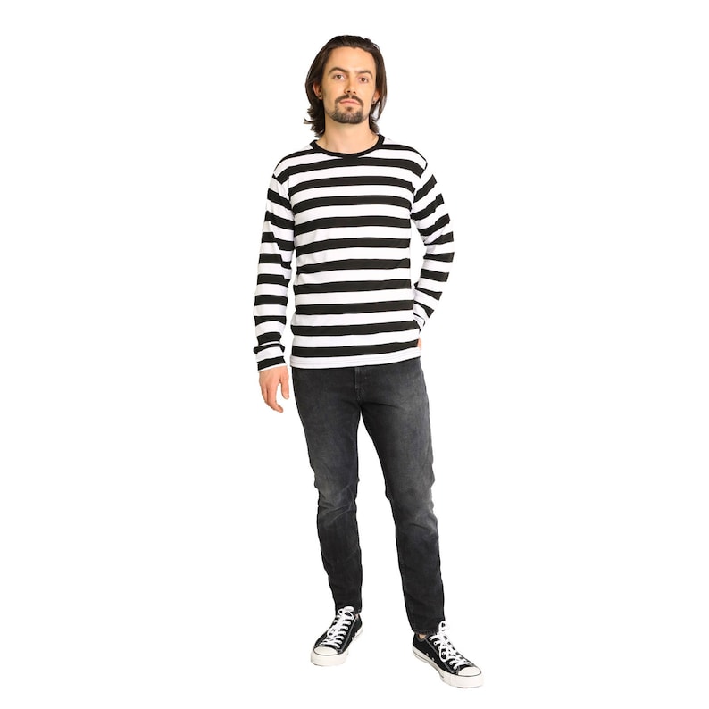 Men's Long Sleeve Black & White Striped Shirt image 3